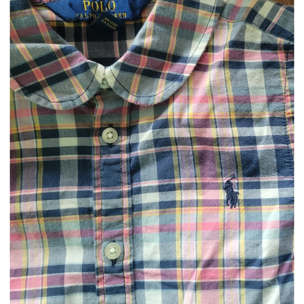 Polo Ralph Lauren Girls Plaid Shirt Dress Size 6 Pink Blue Cotton Long Sleeve - Picture 9 of 10